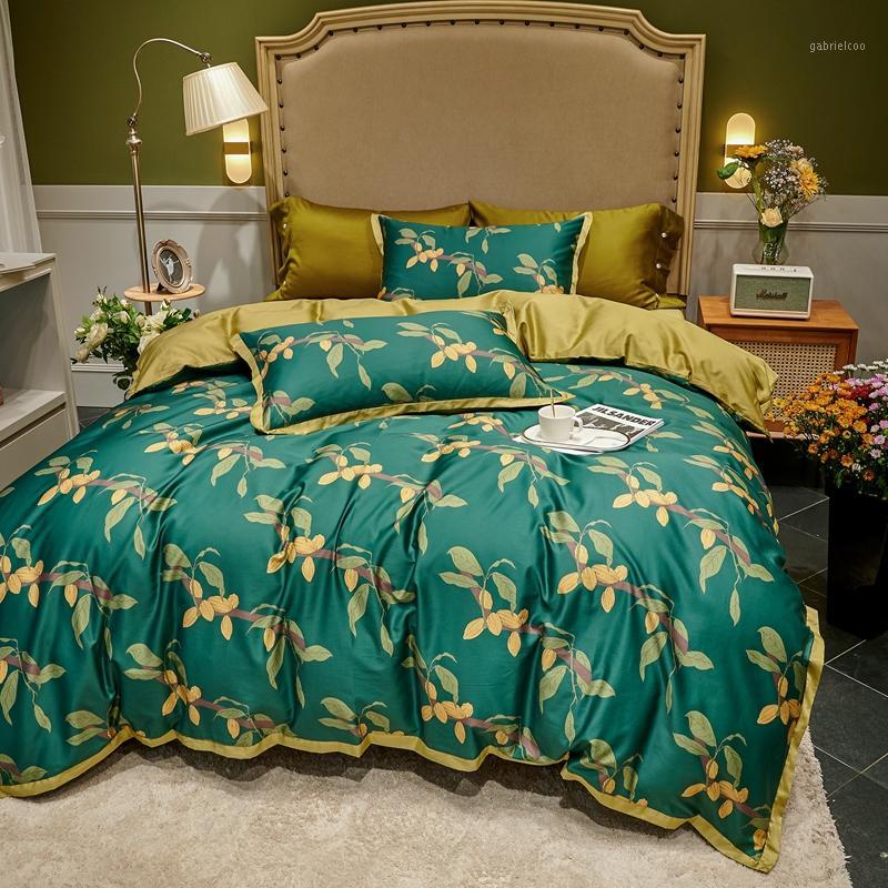 Green Egyptian cotton bedding bed linen leaf print European style satin duvet cover king queen bedspread1, As pic
Green Egyptian cotton bedding bed linen leaf print European style satin duvet cover king queen bedspread1, As pic