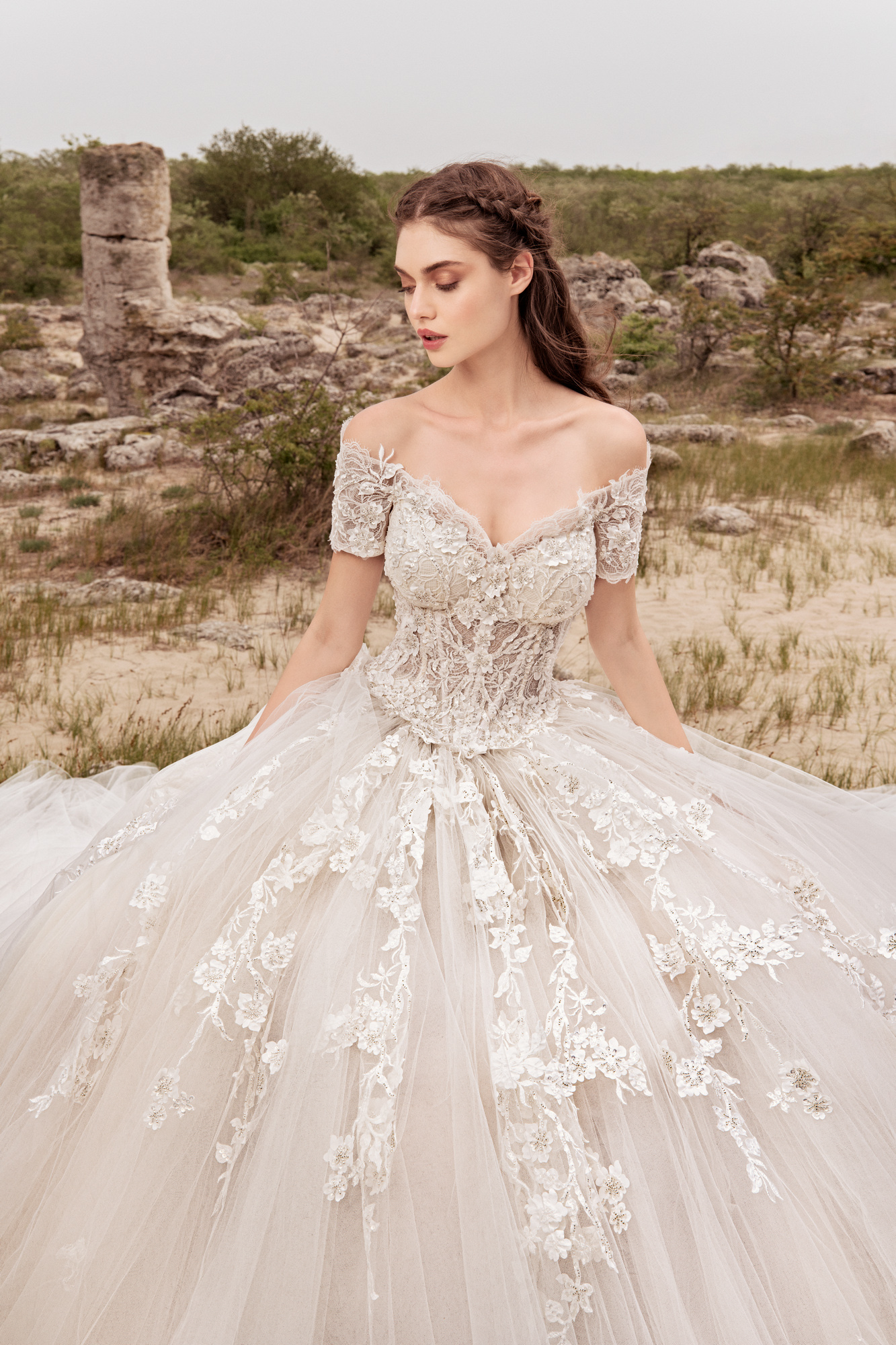 Elegant Dresses 3D Floral Appliques Off Shoulder Bridal Dress Ball Gown Country Wedding Vestidos De Novia