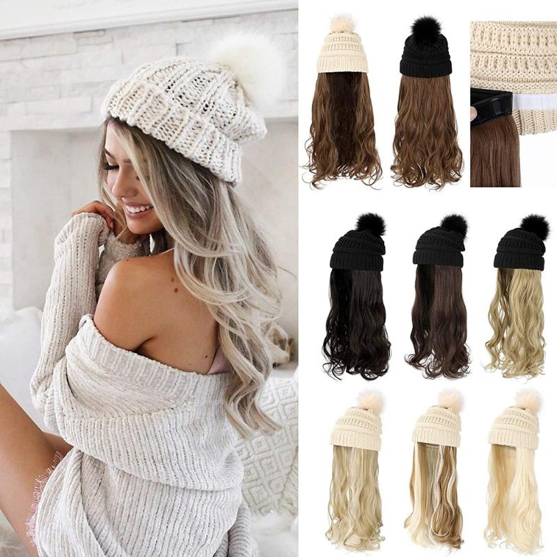 Stingy Brim Hats XBwig Synthetic Long Wavy Wigs With Beret Hat Knitted Fashion Autumn White Winter Cap Hair Wig Extensions, As pic
Stingy Brim Hats XBwig Synthetic Long Wavy Wigs With Beret Hat Knitted Fashion Autumn White Winter Cap Hair Wig Extensions, As pic