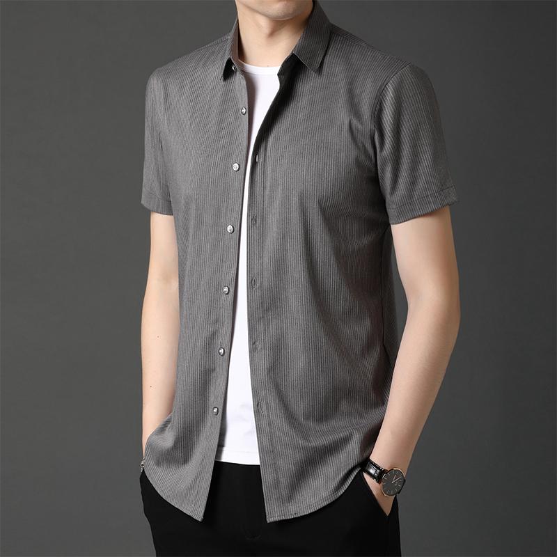 2020 summer new men lapel short-sleeved shirt male striped half-sleeved casual shirts 999, Beige
2020 summer new men lapel short-sleeved shirt male striped half-sleeved casual shirts 999, Beige