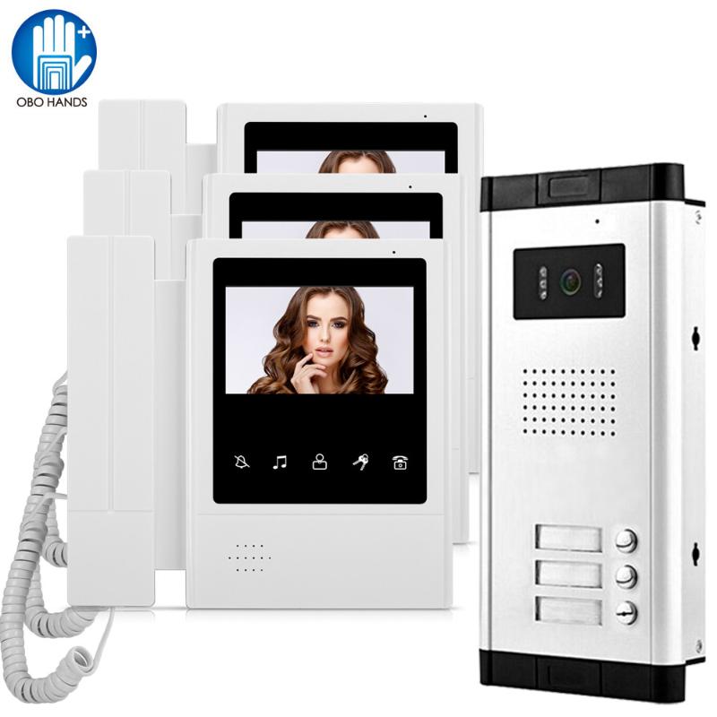 

4.3'' TFT Wired Video Intercom Doorbell System for Home 3 Apartments Monitors Video Doorphone +IR Night Vision Camera 700TVL
