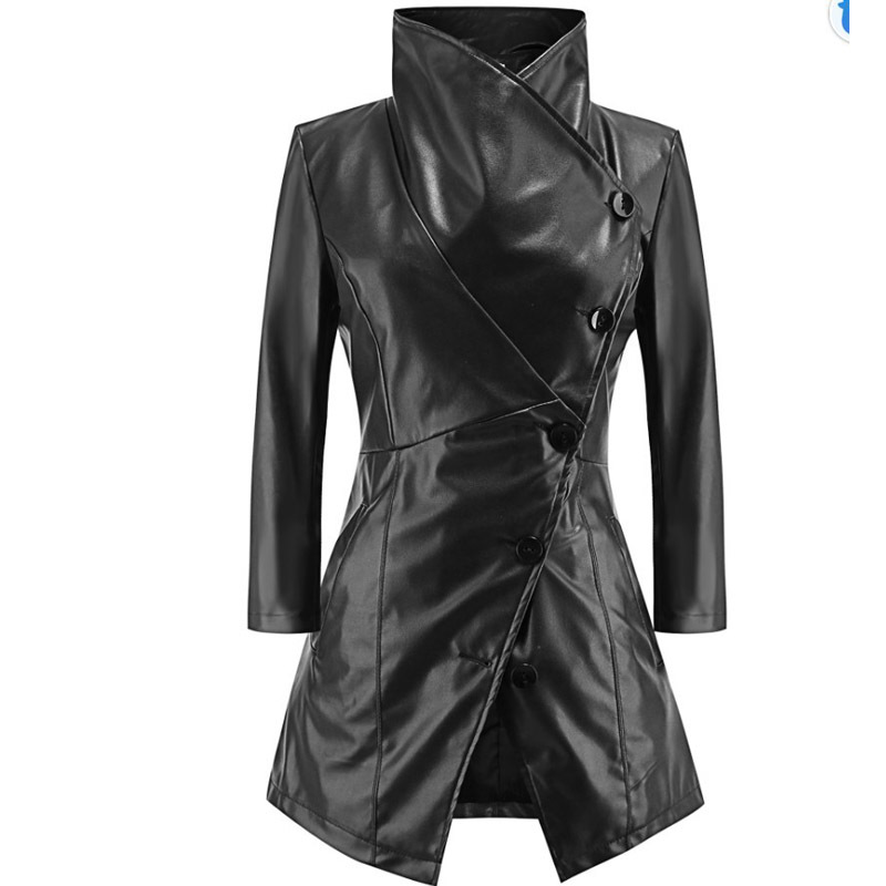 Women's Autumn Gothic Black Faux Leather Jacket Coat Fashion Winter Outerwear Plus Size Spring Windbreaker Clothes 4XL 201226