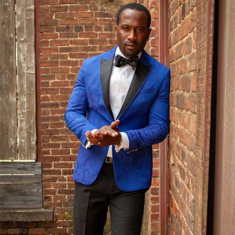 royal blue floral pattern mens suits groom groomsmen one button pants suit prom party blazer jacket jacketpants