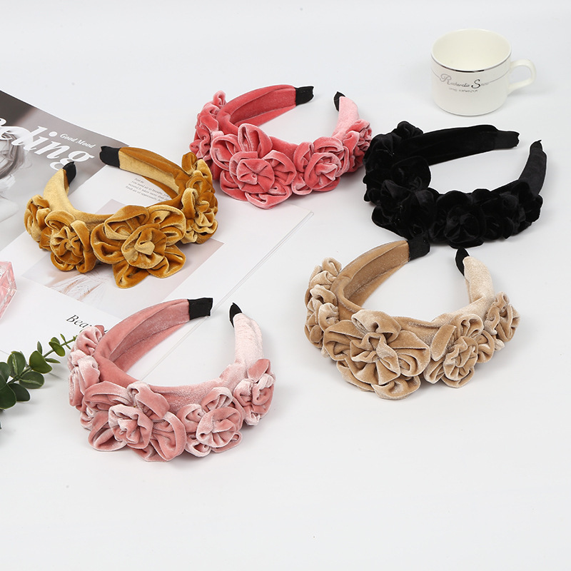 LEVAO Velvet Flower Headband Elegant Synthetic Leather Hairbands Bezel Turban Women Girls Hair Accessories Hair Hoop Headwear LJ200903