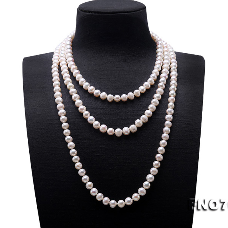 JYX Pearl Sweater Necklaces Long Round Natural White 8-9mm Natural Freshwater Pearl Necklace Endless charm necklace 328sale 201104