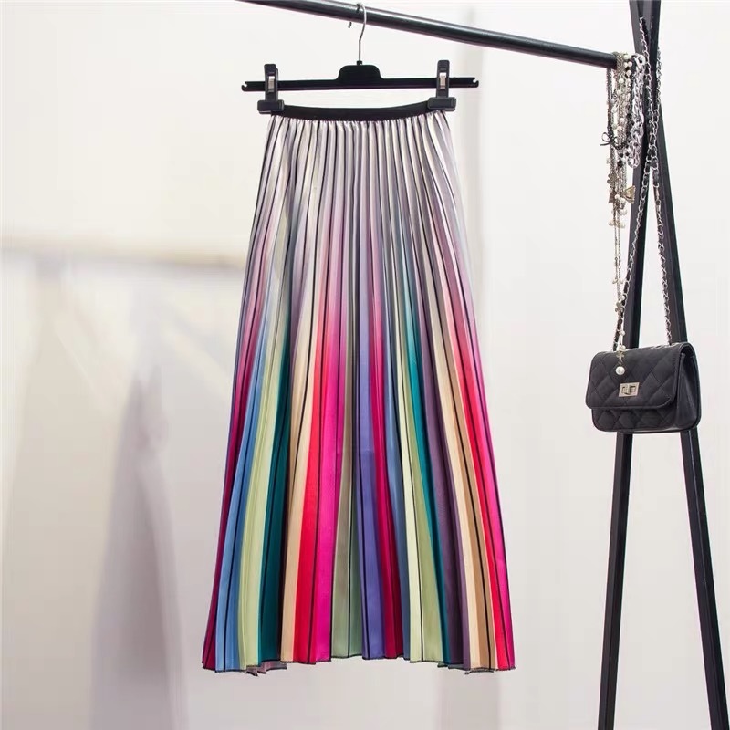 Marwin Spring NewComing Women Skirts Rainbow Striped Aline MidCalf Skirts High Street European Style High Quality Skirts T200106