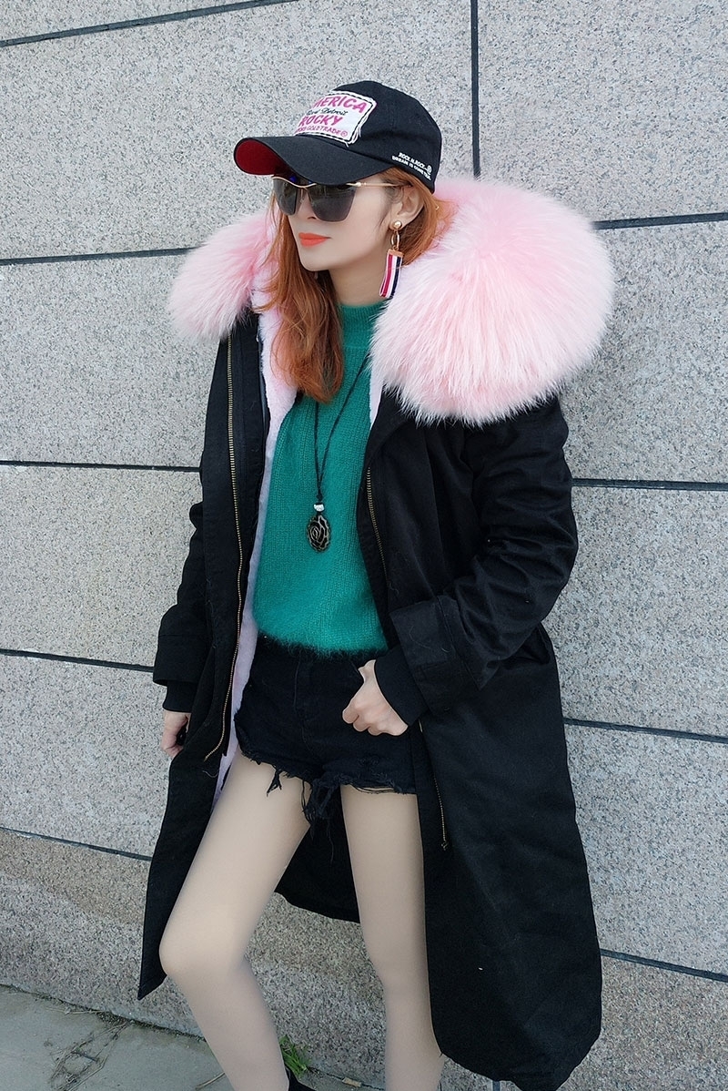 Over the knee X-Long parka real fur coat winter jacket women raccoon fur collar Lined with fux fur parkas 201126