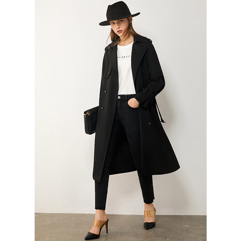AMII Minimalism Autumn Winter Women's Windbreaker Fashion British Style Solid Lapel Belt Women's Trench Coat Women 12040443 201031