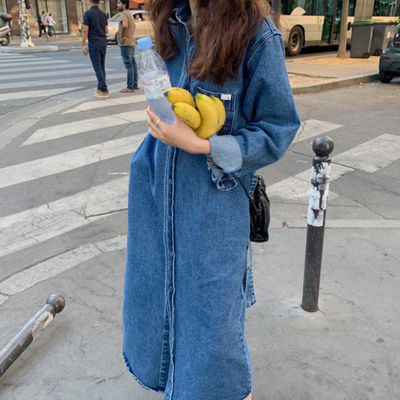 SHENGPALAE 2020 New Fashion Autumn Long Fund Lapel Single Breasted With Belt Demin Trench Coat Women Loose Windbreaker FV257 T200805