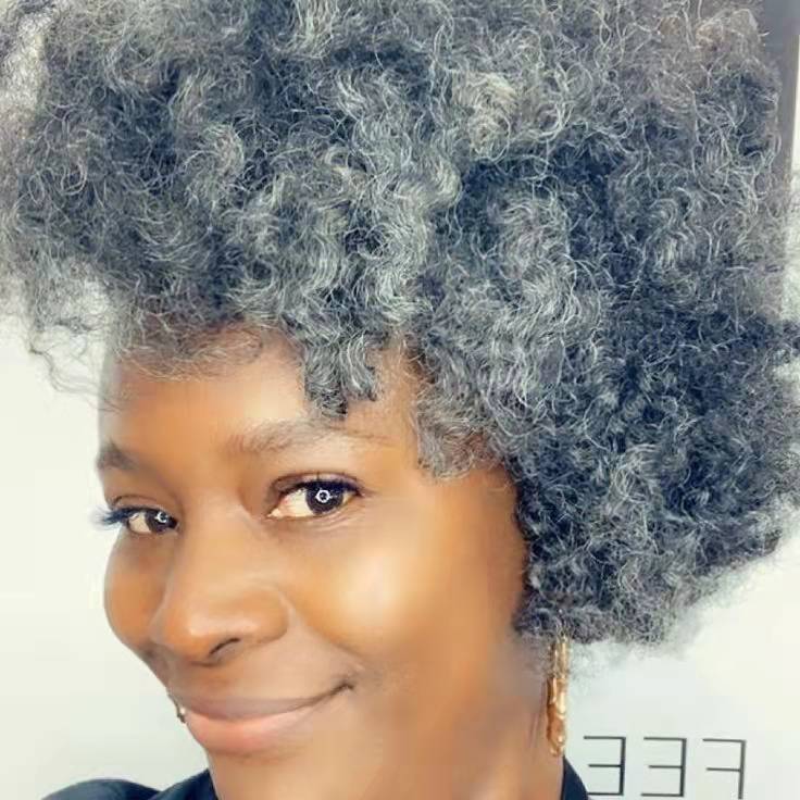 Pepper and salt Grey kinky ponytail pixie cut natural blow out,gray hair buns 4c afro puff ponytail hairpiece 120g
