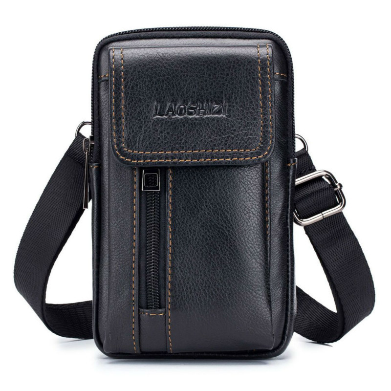 LAOSHIZI brand Men Genuine Leather Waist Pack Bag Mini Phone Pockets Case Coin Purse Male Money Bags Shoulder Messenger Bag LJ200930