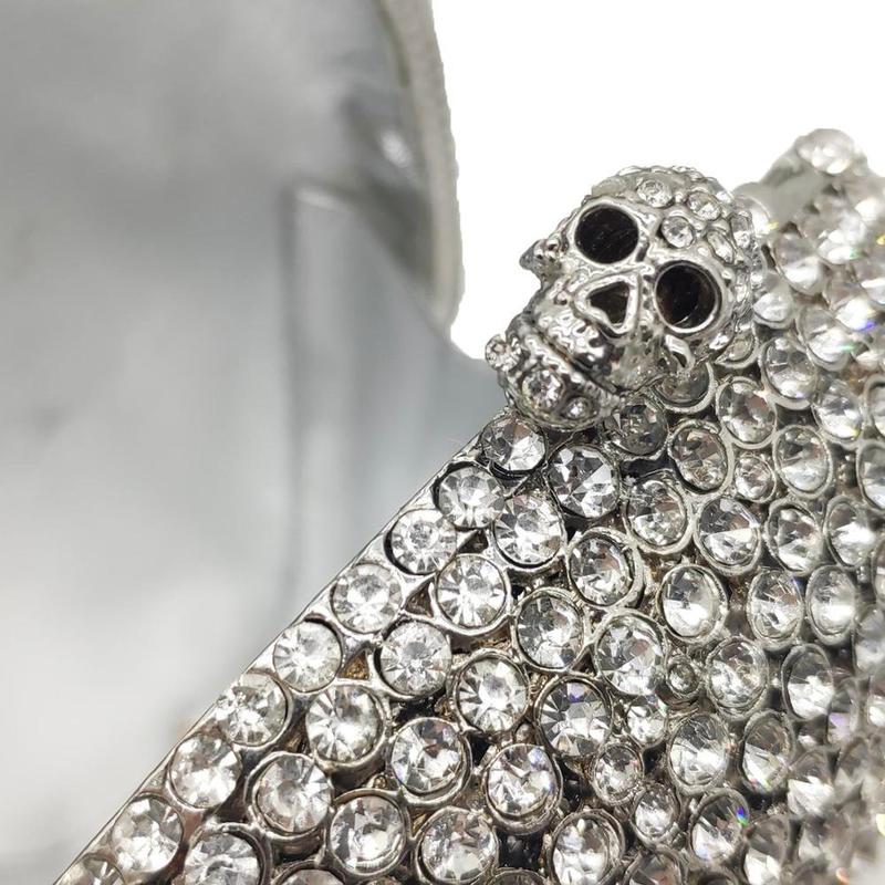 Boutique De FGG Halloween Novelty Funny Skull Clutch Women Silver Evening Bags Party Cocktail Crystal Purses and Handbags 220211