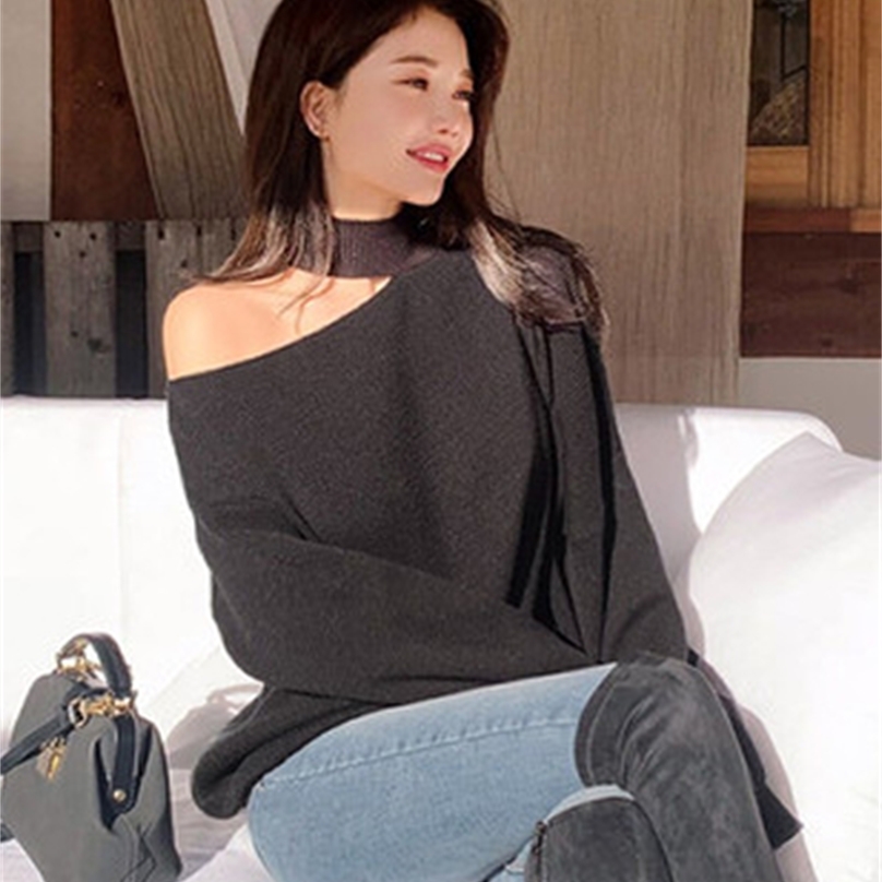 autumn female clothes three colors hollowed shoulder sweater loose sexy women sweater one size girls' knitting pullovers 201222