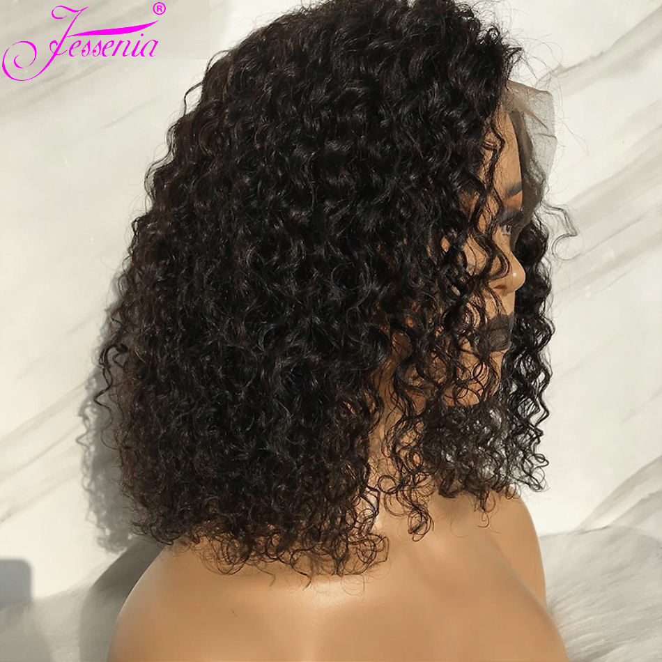 13X4 Short Hair Bob Wig Kinky Curly Pre Plucked synthetic Lace Front Wig 150%Density 16 Inches Afro Jerry Curl cheveux humain