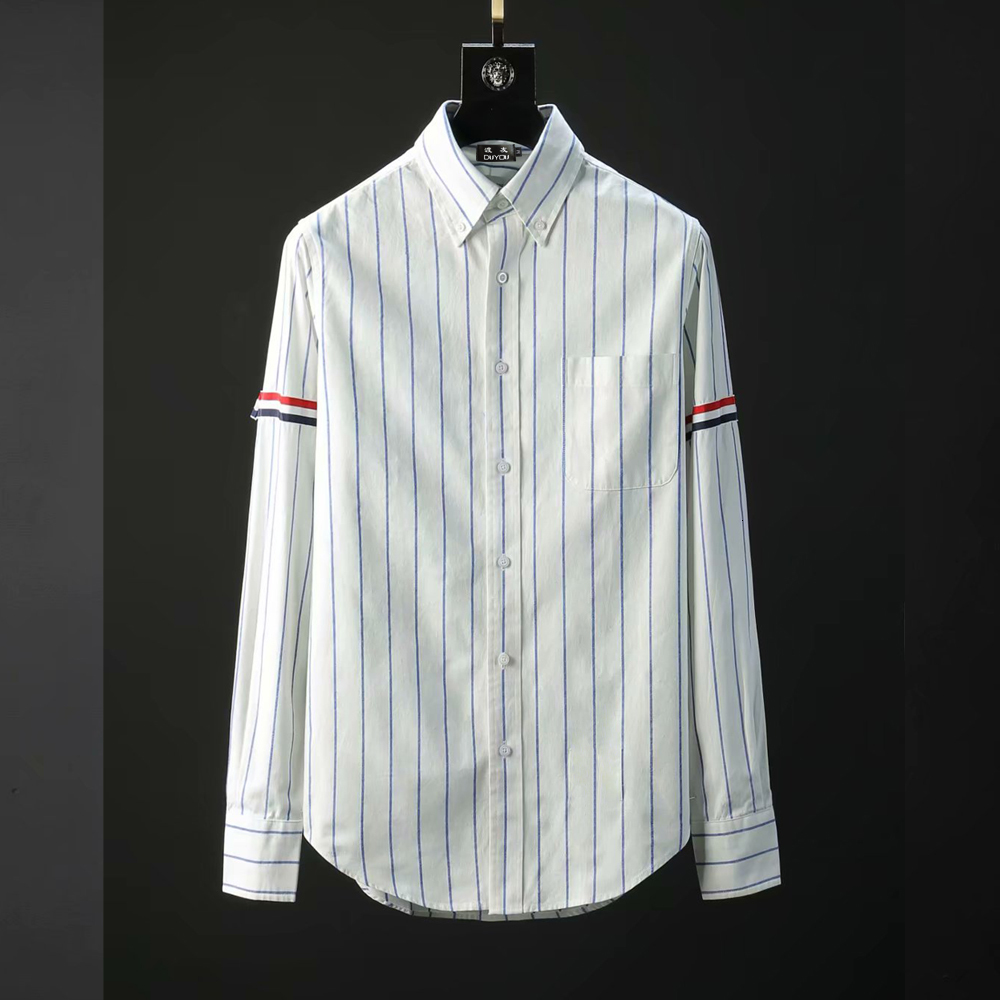 New Fashion Striped 100% Cotton Shirts High Quality Long Sleeve Men Business Dress Shirt A8lz, Black