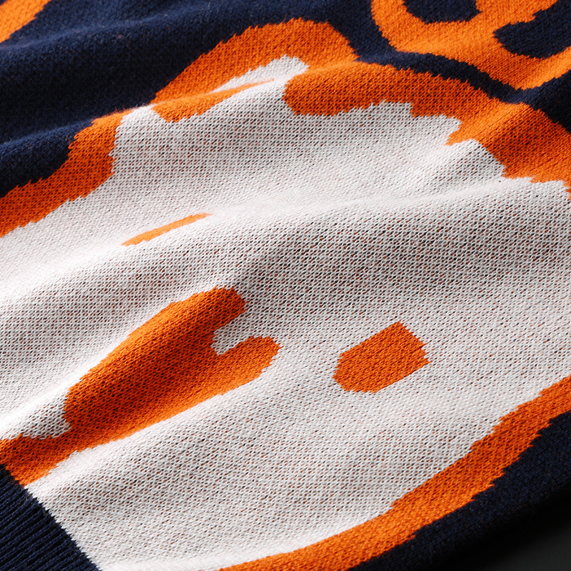 Mens Autumn Casual Sweaters Polar Bear Pattern Trendy Slim Sweaters Cotton Long Sleeve Round Collar Male Warm Pullovers Orange 201022