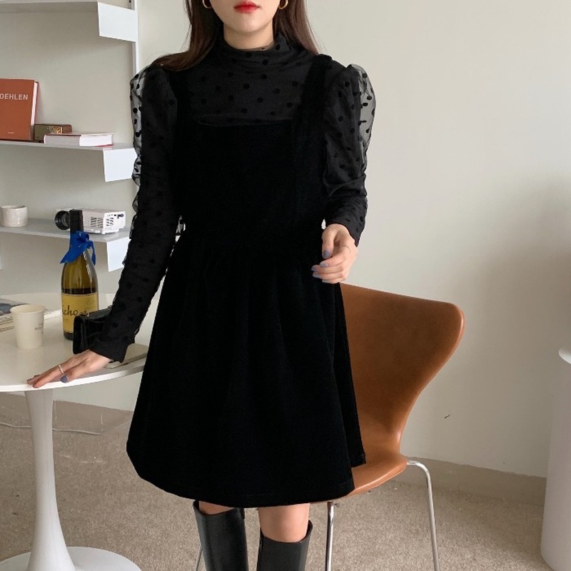 2021 New Female Mode Solid Matching Sets Velvet Suspend Dress Polka Dot Collar Bottom Shirt Autumn UWS4
2021 New Female Mode Solid Matching Sets Velvet Suspend Dress Polka Dot Collar Bottom Shirt Autumn UWS4