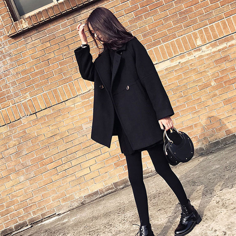 New Autumn Winter Women Coat Plus Size Fashion Turn-Down Collar Solid Loose Woolen Blends Coat For Women Larger BLACK Outerwear 201103