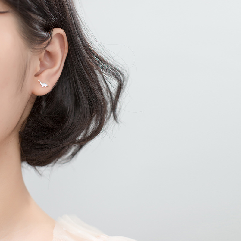 Small Dinosaur Stud Earrings 925 Sterling Silver Jewelry Fashion Cute Gift For Girls Kids Lady