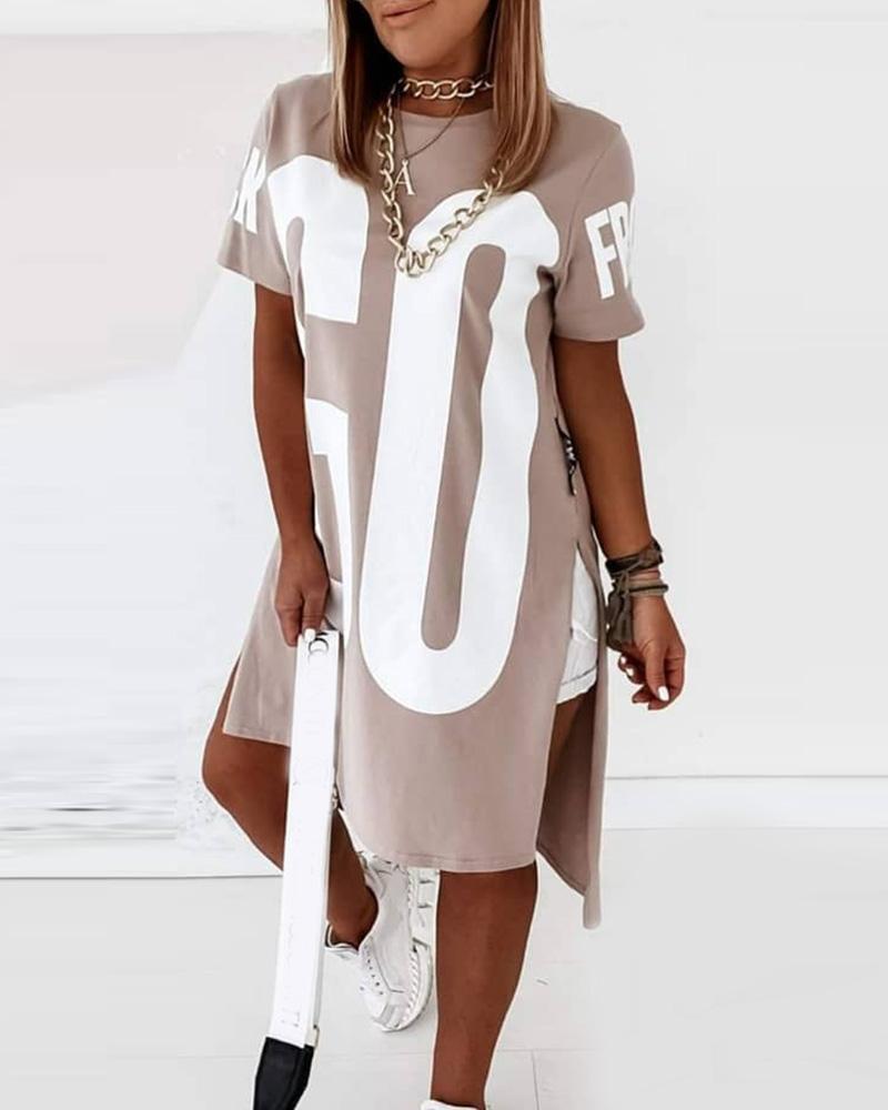 Casual Dresses Women Fashion Loose Fit Midi Dress Female Short Letter Print Dip Hem T-Shirt AAA Discount for in-store purchases