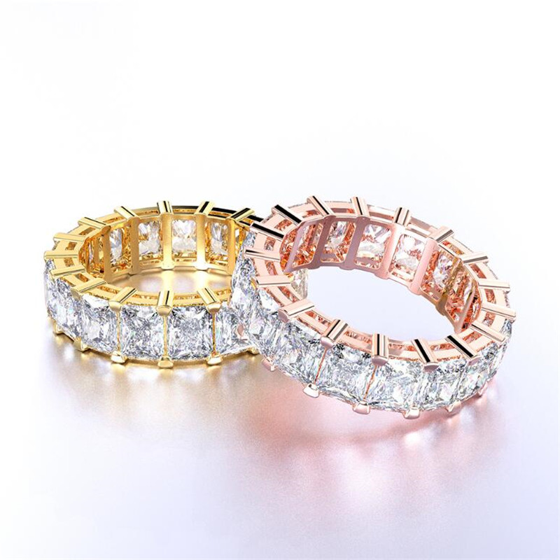 Cocktail New Arrival Unique Sparkling Luxury Jewelry 925 Sterling Silver Radiant Cut White Topaz CZ Diamond Women Wedding Band Ring Gift