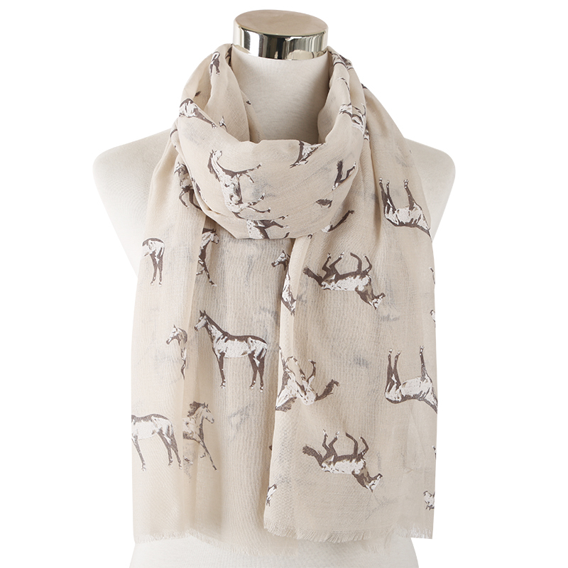 FOXMOTHER New Fashion Lightweight Pink Grey Color Running Horse Scarf Animal Print Scarves Women Ladies Foulard Femme Y201007