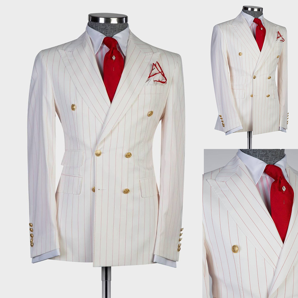 Vintage Handsome Mens Suit With Two-pieces Custom made Pinstripe Cotton Wedding Suits Jacket and Pants De Mariage Hommer