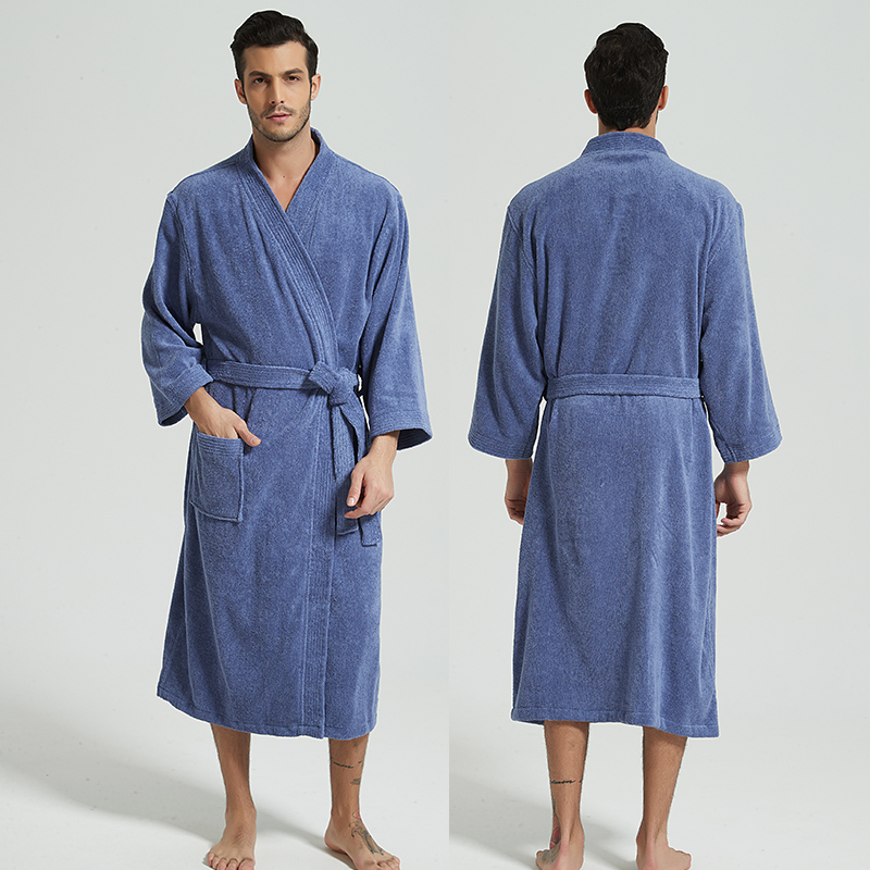 Kimono Mens Robe 100% Cotton Bathrobe Thicken Terry Fleece Robes Mens Long Robe Plus Size Sleepwear Nightgown Bridesmaid Robe 201109