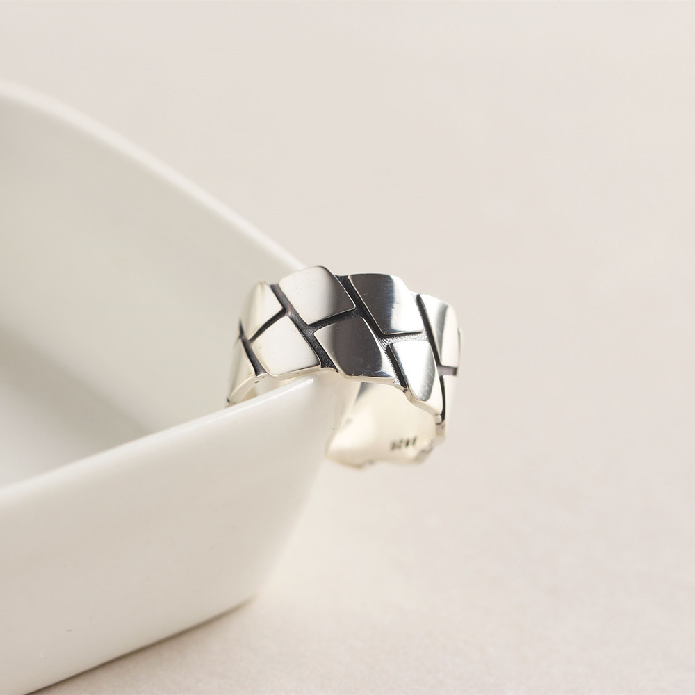 New design 925 sterling silver vintage jewelry antique silver minimalism handmade designer women's adjustable rings Turtle Deck Grain