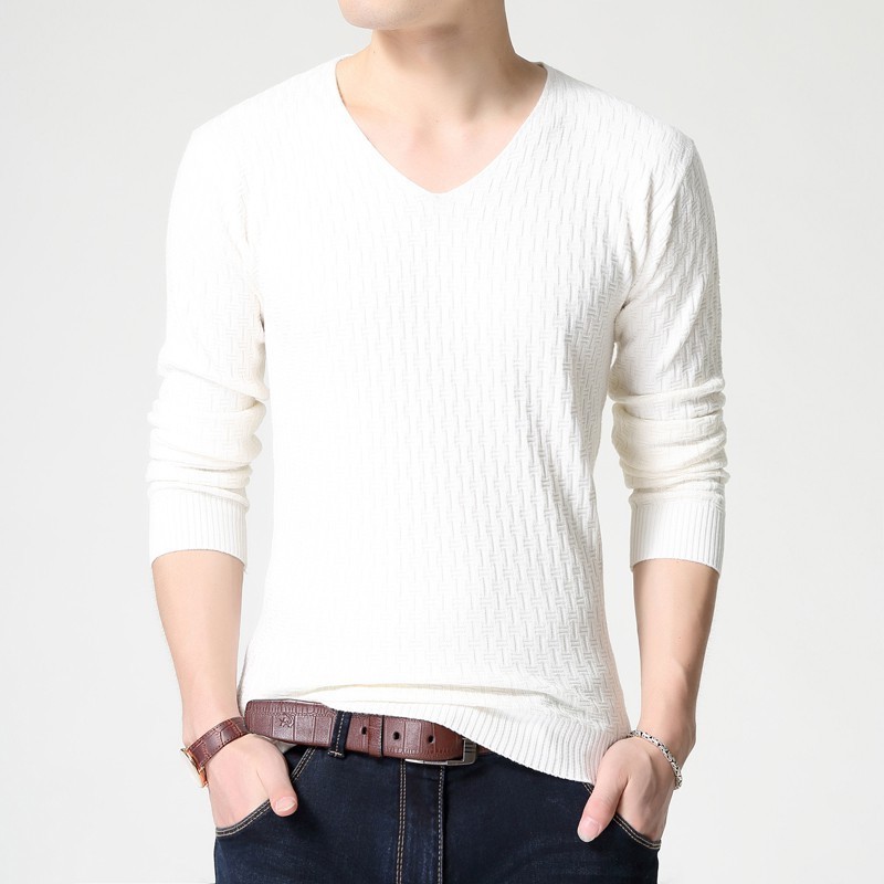AKSR Men's Large Size V Neck Sweater Solid Color Wool Cashmere Warm Pullover Jumper Men Knitted Sweater Slim Fit Pull Homme 201026