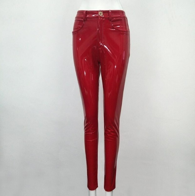 High Quality Celebrity Brown Red Black Leather Stretch Pants Sexy Fashion Boycon Pant 201109