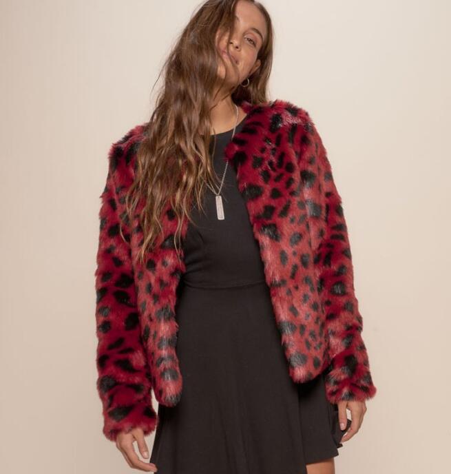 New Short Red Spots Girls Leopard Print Jacket Winter Party Outfit Cheap Stock
