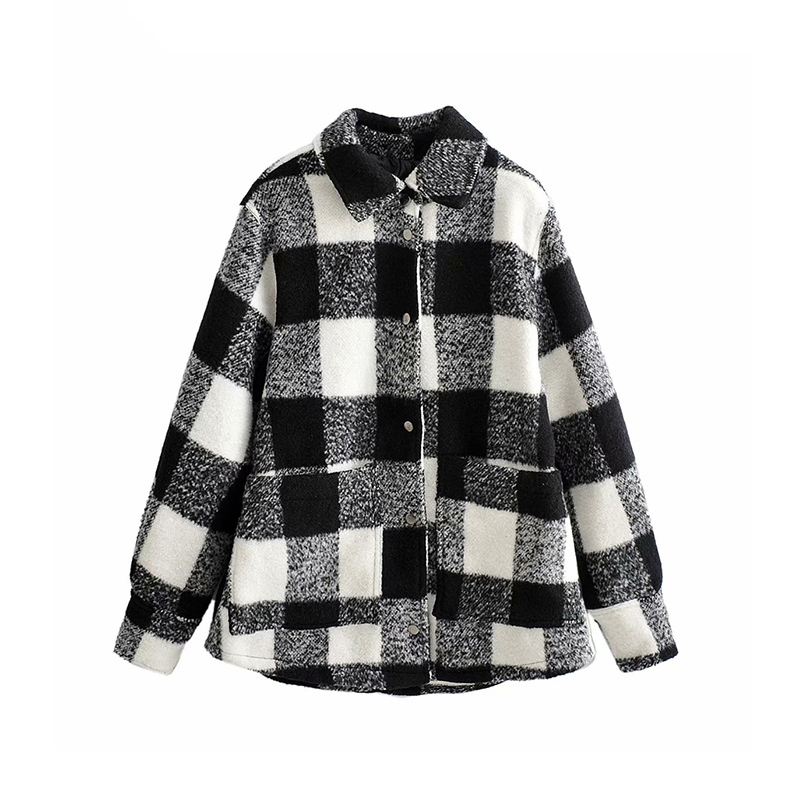 Fashion green red Plaid jacket for women winter coat Long Sleeve office coats and jackets women Oversized bomber jacket 201026