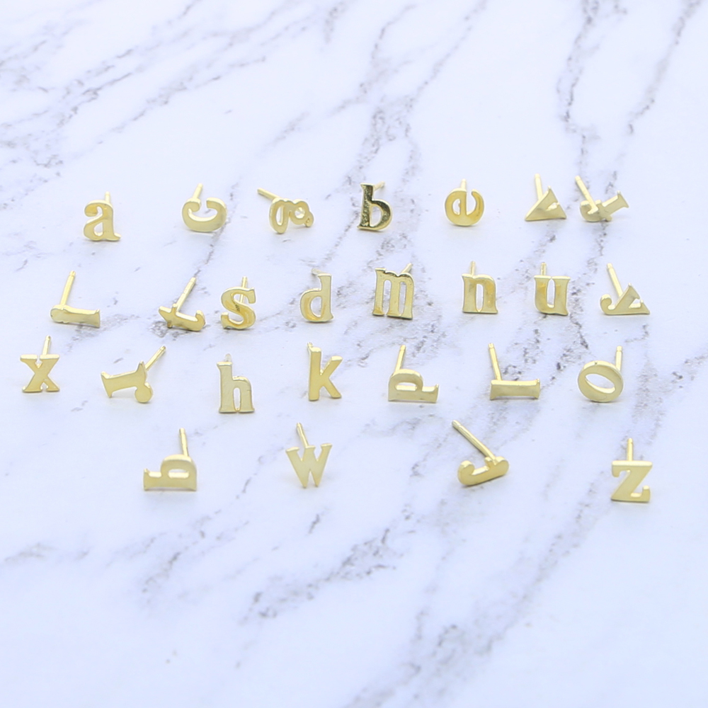 Real 925 Sterling Silver Mini Small Letter Stud Earring 26 Alphabet Initial Earring Diy Name Letter Gold Color Cute Stud Fashion Jewelry