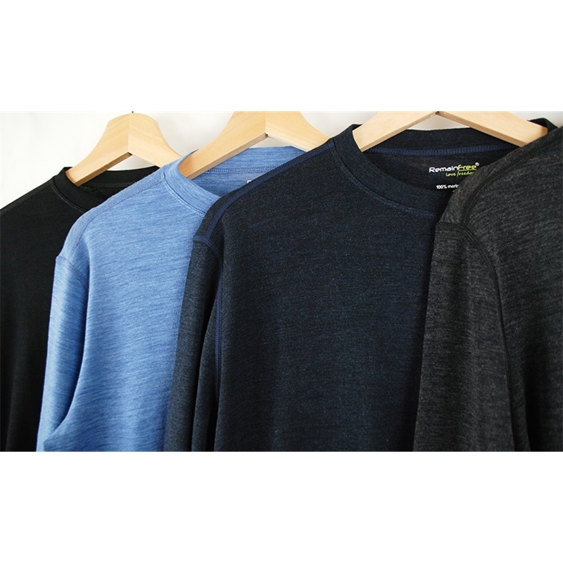 Men's 100% Merino Wool Winter Base Layer Thermal Warm Underwear set Breathable 210gsm weight Tops Pants Set 201125