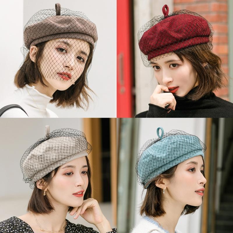 Berets Women Vintage Solid Color Beret Cap With Mesh Veil Winter British Beanie Hat M7DD, Red
Berets Women Vintage Solid Color Beret Cap With Mesh Veil Winter British Beanie Hat M7DD, Red