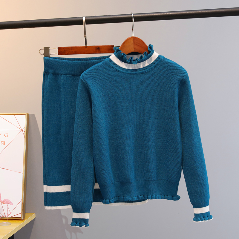 2021 New 2 Pieces Set Knitted Sweater Autumn Winter Thick Warm Ruffled Women Pullovers Top Pull Sweet Girls Tracksuits W9o1, Blue 
2021 New 2 Pieces Set Knitted Sweater Autumn Winter Thick Warm Ruffled Women Pullovers Top Pull Sweet Girls Tracksuits W9o1, Blue