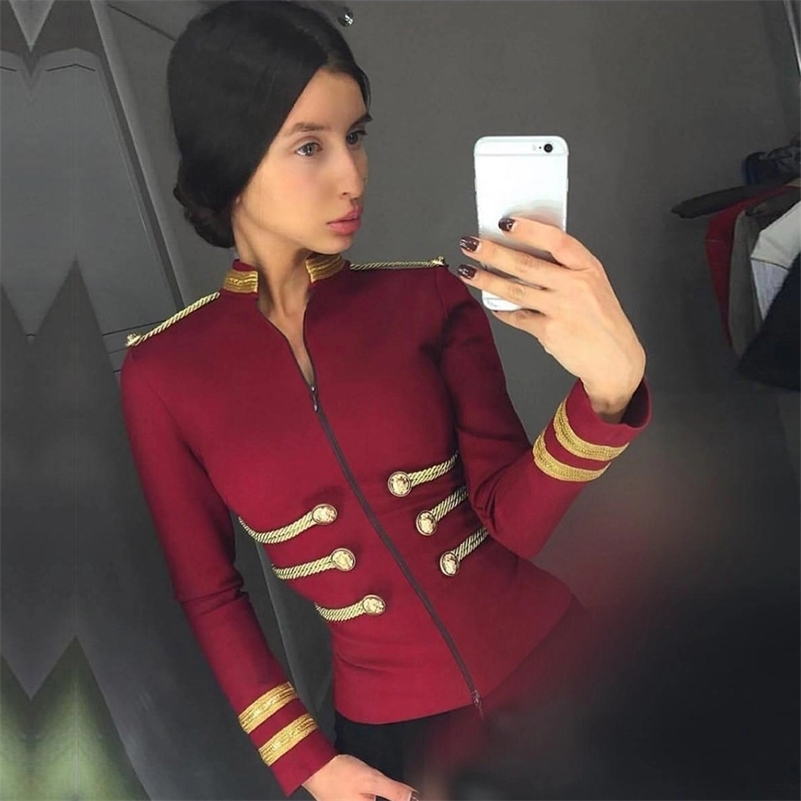 New Fshion Slim Jacket Bandage Long Sleeve Black Front Zipper Celebrity Party Bodycon Coats Women Vestidos Y201001