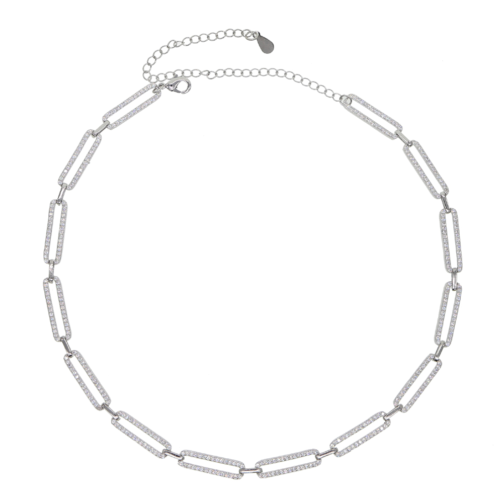 Iced out Pin link charm tennis chain choker necklace for women Gold Rock Hiphop curb cuban chain jewelry