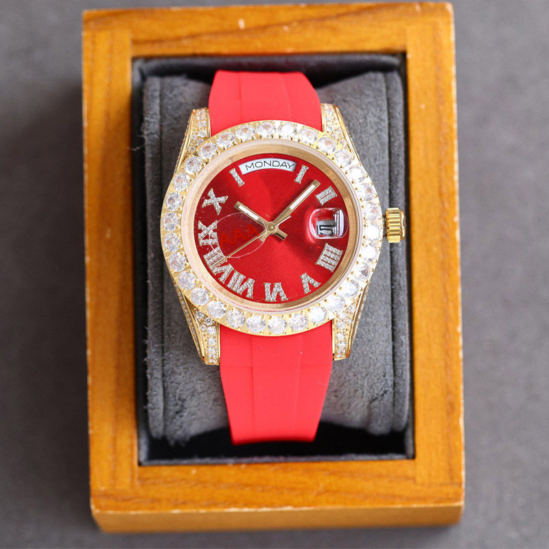 Diamond Watch Mens Watches Automatic Mechanical WristWatch 40mm Diamonds Design Waterproof Design Rubber Strap Gift WristWatches, Color 4