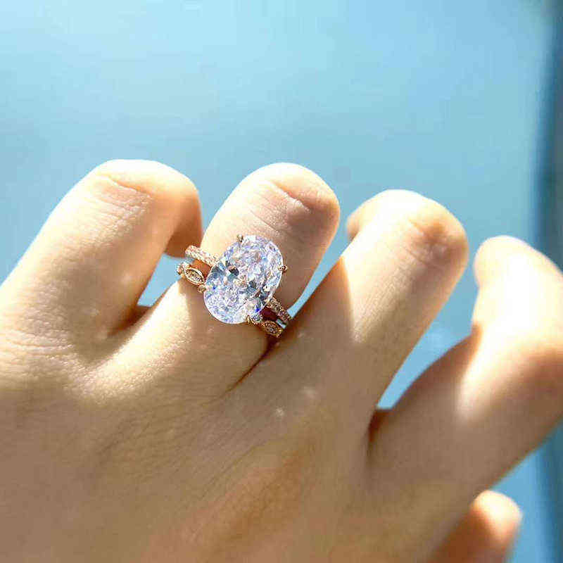 PANSYSEN 9ct Radiant Cut 9*13MM lab Diamond Ring sets for Women Solid 925 Sterling Silver 18K Rose Gold Color Rings 220207