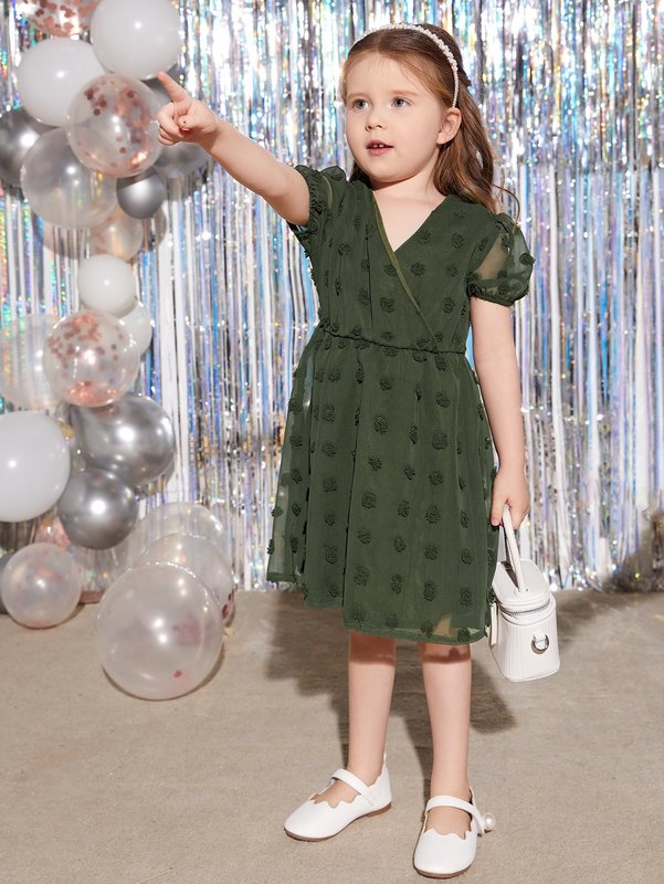 Toddler Girls Swiss Dot Puff Sleeve Dress SHE