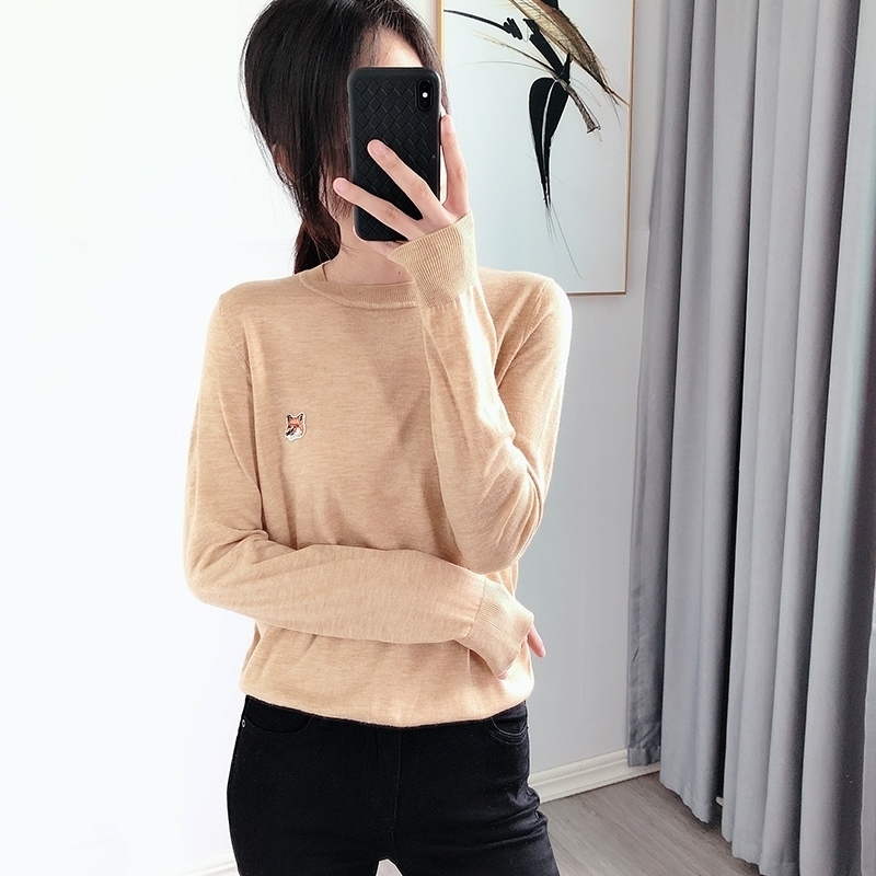 Women Sweater Early Autumn Embroidery Loose Round Neck Long Sleeve Pullover Sweater 201017