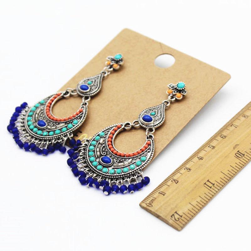 Antique Silver Color Boho Multi Color Beads Gypsy Tribal Drop Earrings for Women Vintage Beads Tassel Earring Jewelry
