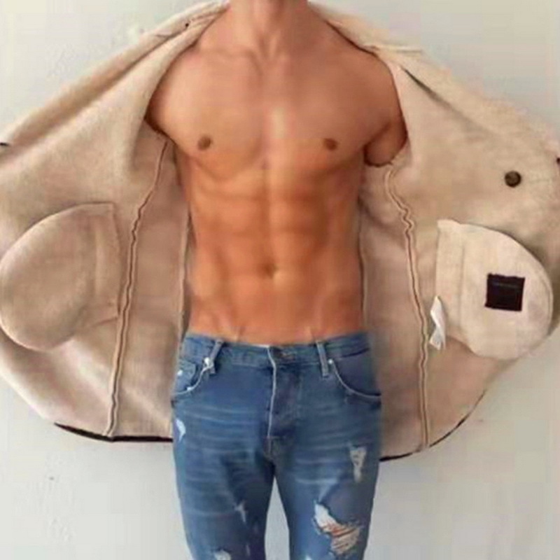 Fashion Men Fur Fleece Blends Brown Color Trench Coat Overcoat Lapel Warm Fluffy Jacket Outerwear Male Boy Warm Jacket 201222