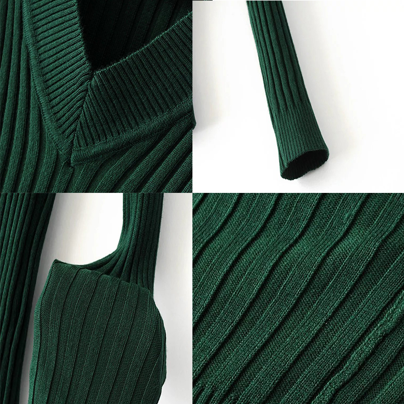 Spring Deep V Forest Green Pullovers Woman Stretch Knitted Sweater Women Elastic All Match Size Jumper Basic Tops C3554 201225
