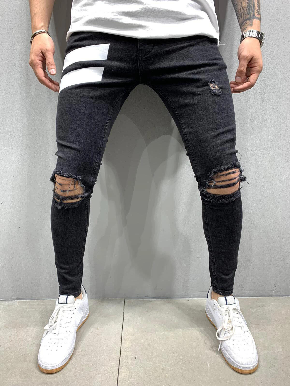 Men Skinny Denim Biker Side Striped Jeans Ripped Pencil Pants Destroyed Hole Hip Hop Slim Fit Man Scratched Jean Hombre Pantalon
Men Skinny Denim Biker Side Striped Jeans Ripped Pencil Pants Destroyed Hole Hip Hop Slim Fit Man Scratched Jean Hombre Pantalon