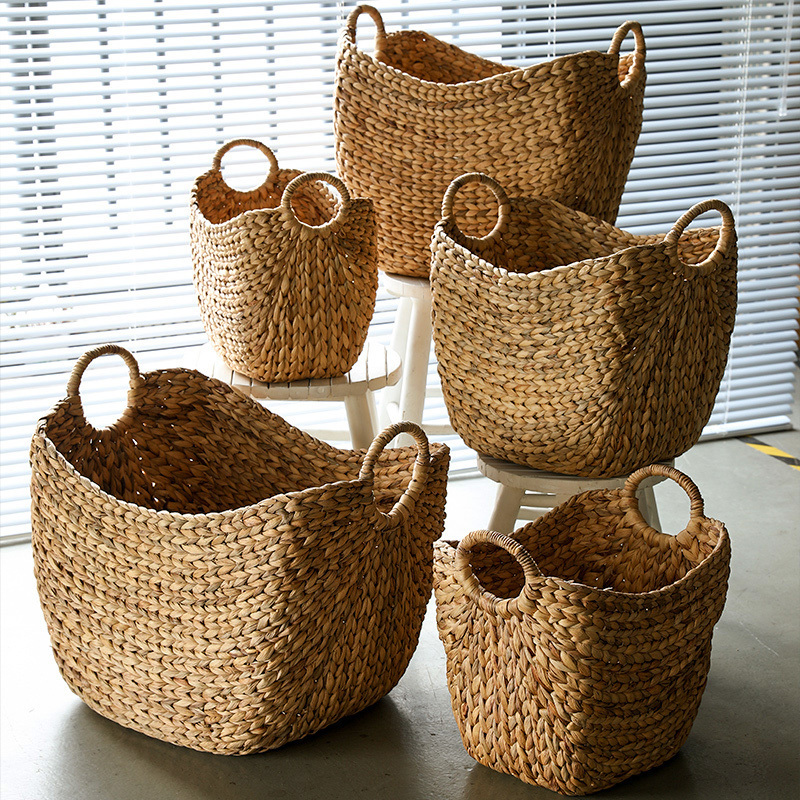 Clothing storage basket hand-woven natural grass large storage basket LJ201204