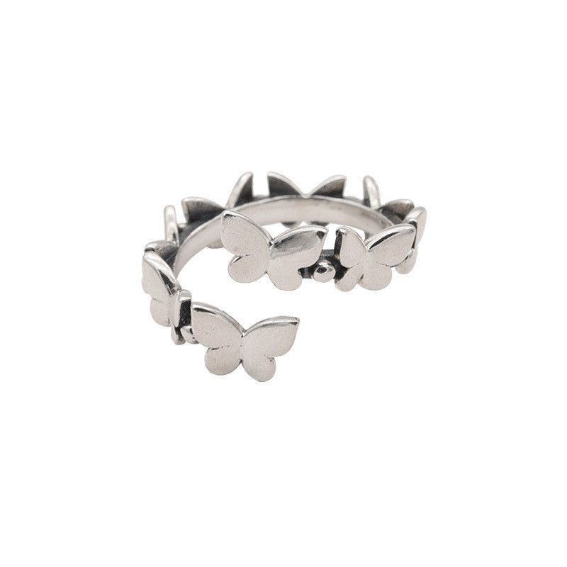 Authentic 925 Sterling Silver Butterfly Rings For Women Vintage Silver Open Size Adjustable Ring Christmas Party Gifts