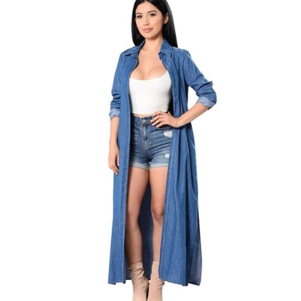 Thin Denim Trench Coat Women 2020 Spring Summer Long sleeve Cardigan Manteau Two sides Split ends Windbreaker Coat Female AQ514, Blue
Thin Denim Trench Coat Women 2020 Spring Summer Long sleeve Cardigan Manteau Two sides Split ends Windbreaker Coat Female AQ514, Blue